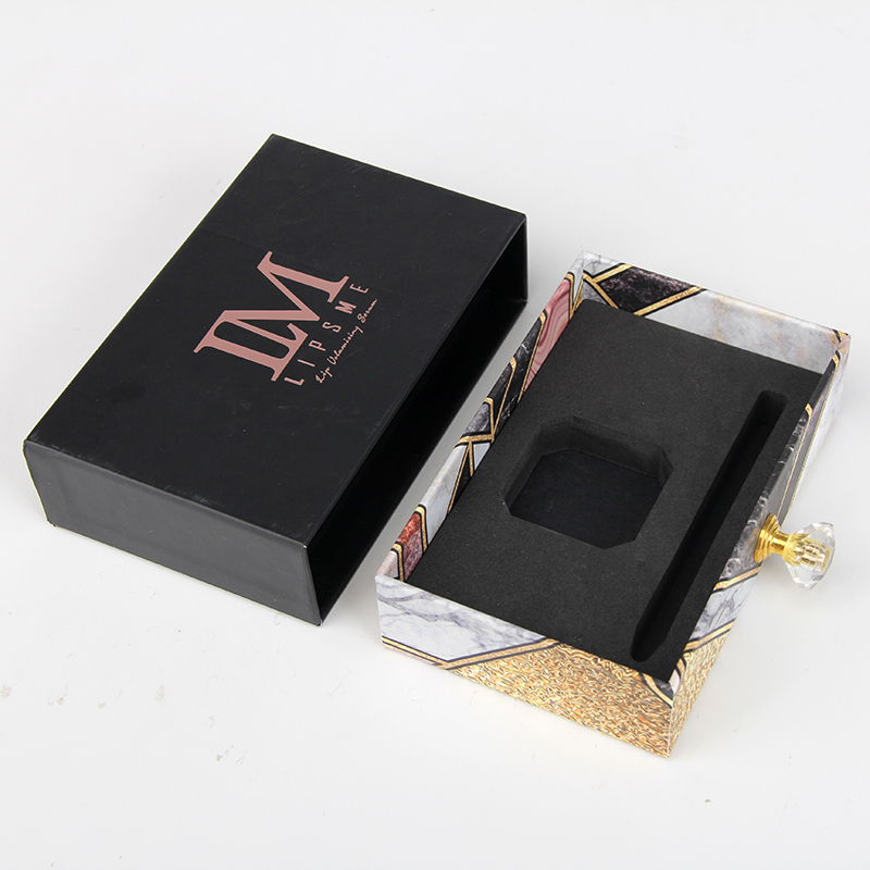 Caja de embalaje de brillo de labios de cartón con logotipo de lámina de oro rosa personalizada de lujo