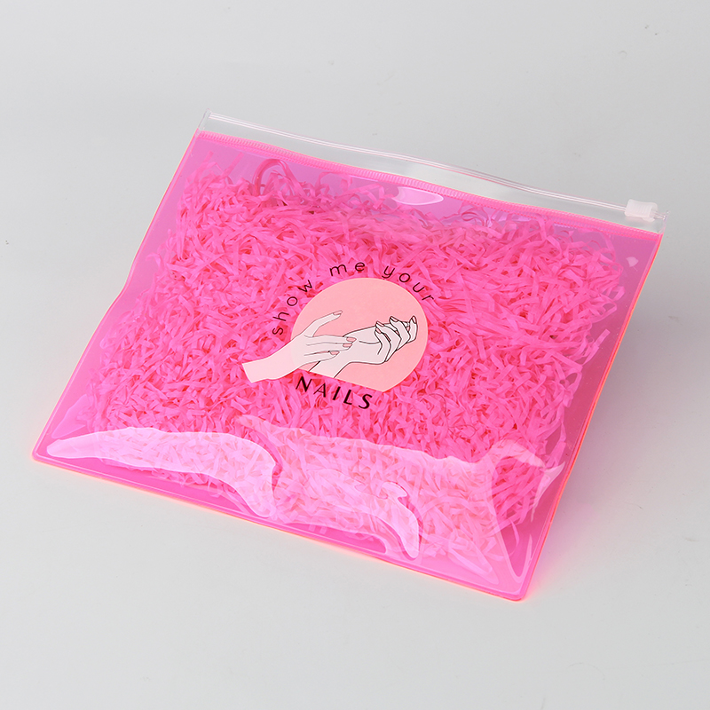 Bolso de empaquetado de los cosméticos de las uñas del Ziplock del PVC del rosa transparente de encargo