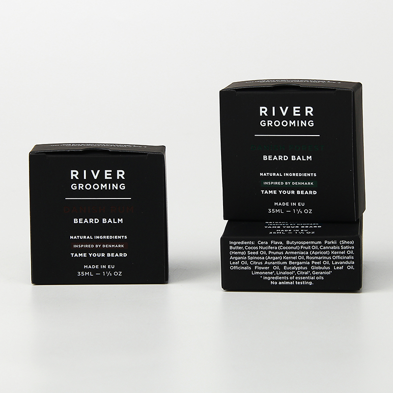 Caja de embalaje de aceite de barba para el cuidado de la piel de los hombres de papel negro personalizado