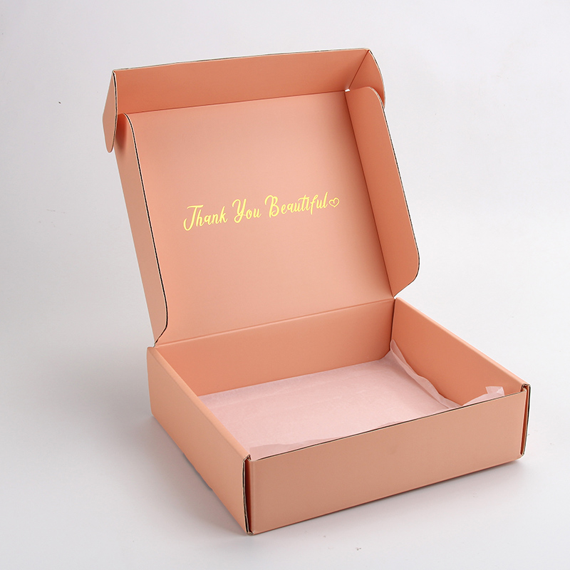 Caja de correo de embalaje corrugado de comercio electrónico de cosméticos con logotipo de hoja de oro personalizado 