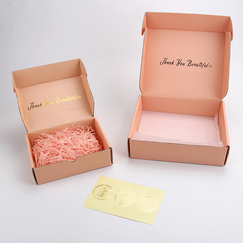 Caja de correo de embalaje corrugado de comercio electrónico de cosméticos con logotipo de hoja de oro personalizado 