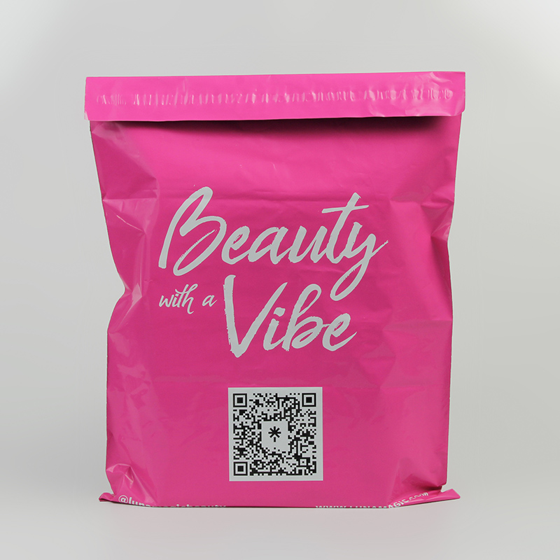 Bolsa de plástico para embalaje de cosméticos autoadhesiva rosa fuerte personalizada